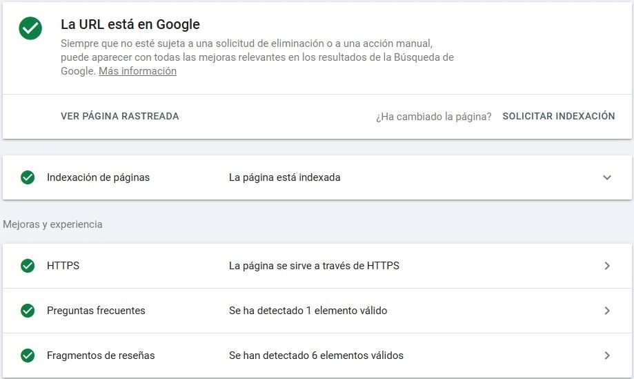 Inspección de URL en Google Search Console